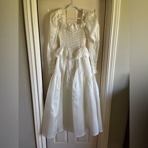 Loeffler Randall Suzette Cream Smocked Silk Organza Peplum Dress Sz S